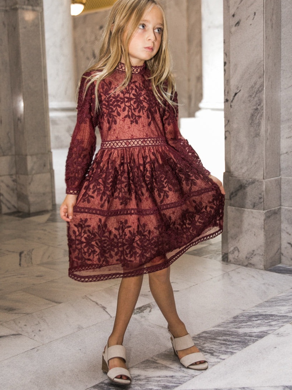 Ivy City Co Girls Mini Sicily Dress - Wine